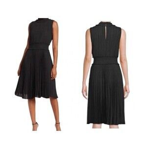 Nanette Lepore Black Sleeveless Pleated Accordion Blouson Midi Dress Size 6 New